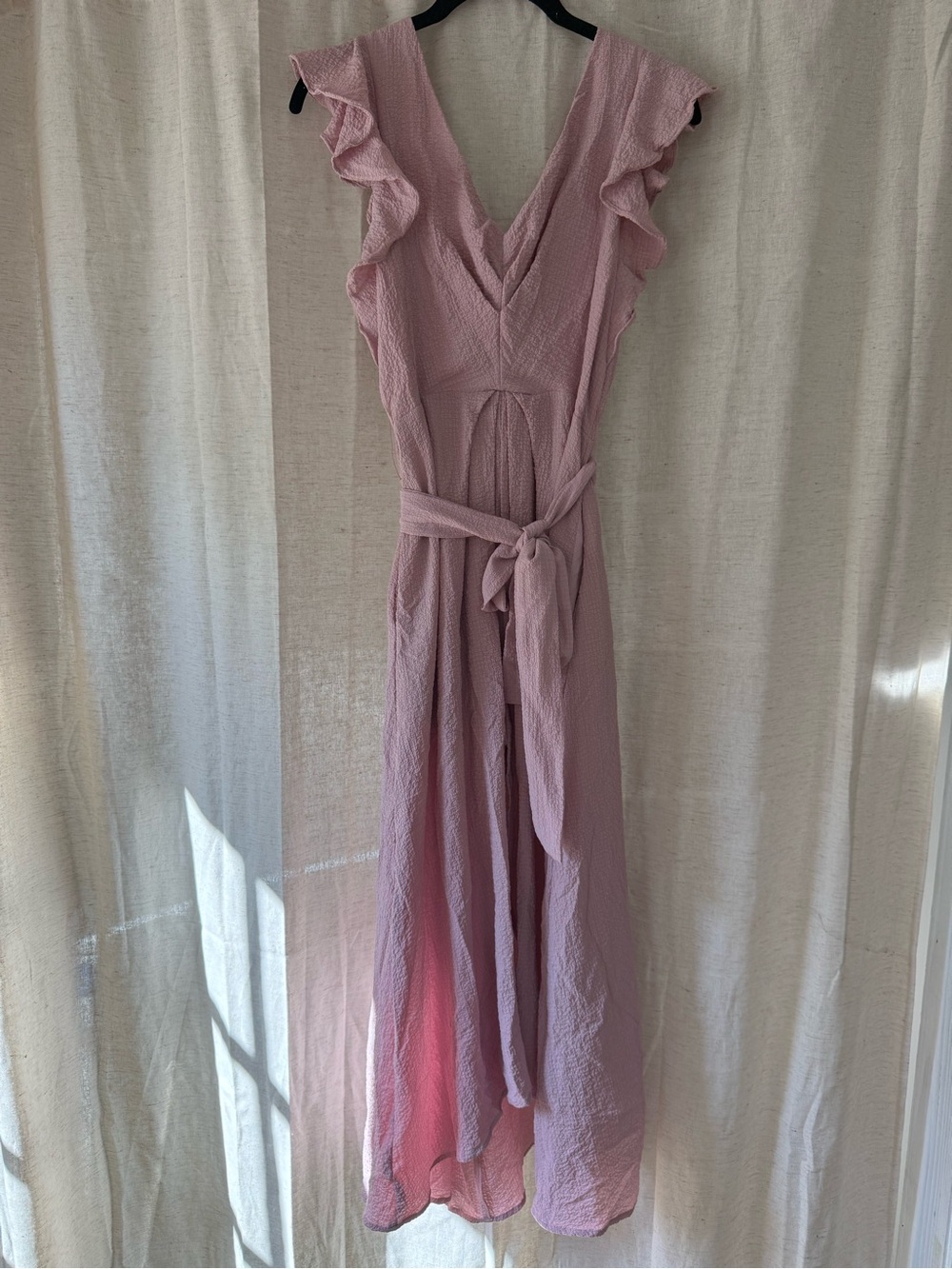 Astr Ruffle Sleeve V-Neck Maxi Dress in Dusty Rose